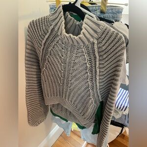 Free People Gray Cable Knit Sweater